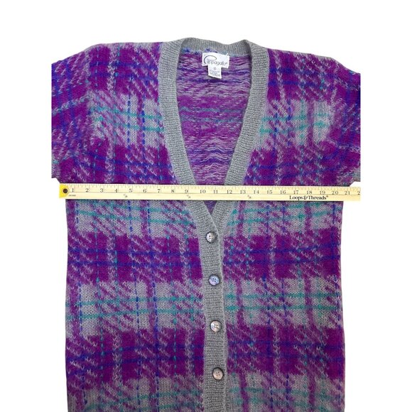 Vtg Pappagallo 90's Men's S Eclectic Grandpa Plaid Mohair Wool Cardigan Sweater - Picture 7 of 10